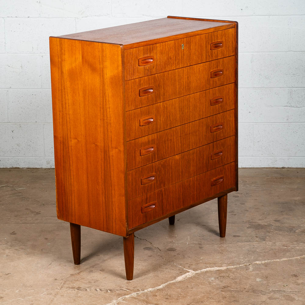 Mid Century Danish Modern Dresser Highboy 6 Drawer Teak Denmark Locking Vintage - Image 2