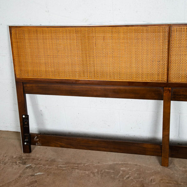 Mid Century Modern King Size Headboard Walnut Paul McCobb Calvin Furniture Cane - Image 11