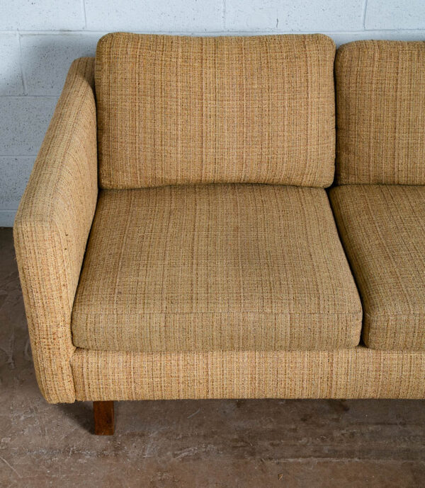 Mid Century Modern Sofa Couch Bed Yellow Tweed Solid Walnut 3 Seater American NM - Image 9