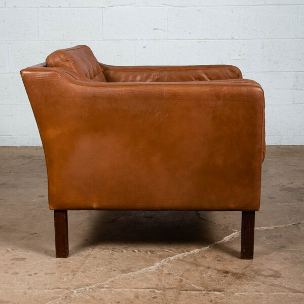 Mid Century Danish Modern Lounge Chair Brown Leather Armchair Denmark Vintage VG - Image 3