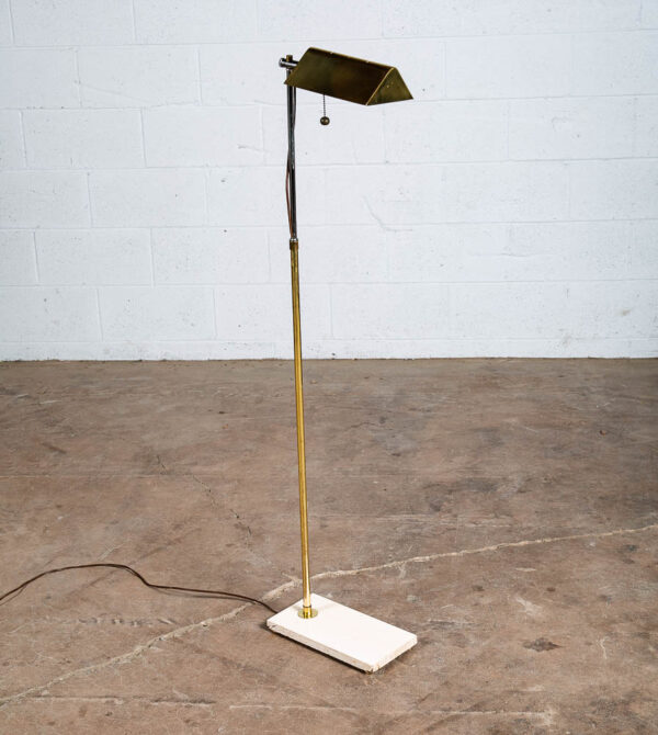 Mid Century Modern Floor Lamp Marble Adjustable Gold Brass Pull Vintage