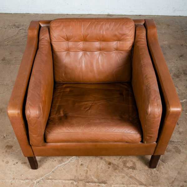 Mid Century Danish Modern Lounge Chair Brown Leather Armchair Denmark Vintage VG - Image 4