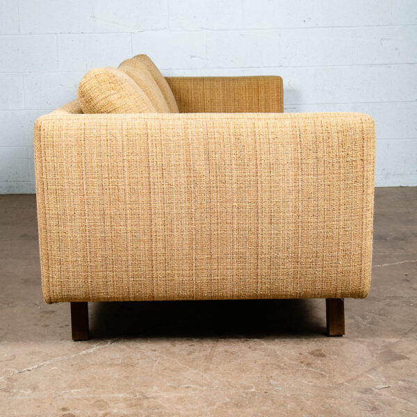 Mid Century Modern Sofa Couch Bed Yellow Tweed Solid Walnut 3 Seater American NM - Image 3