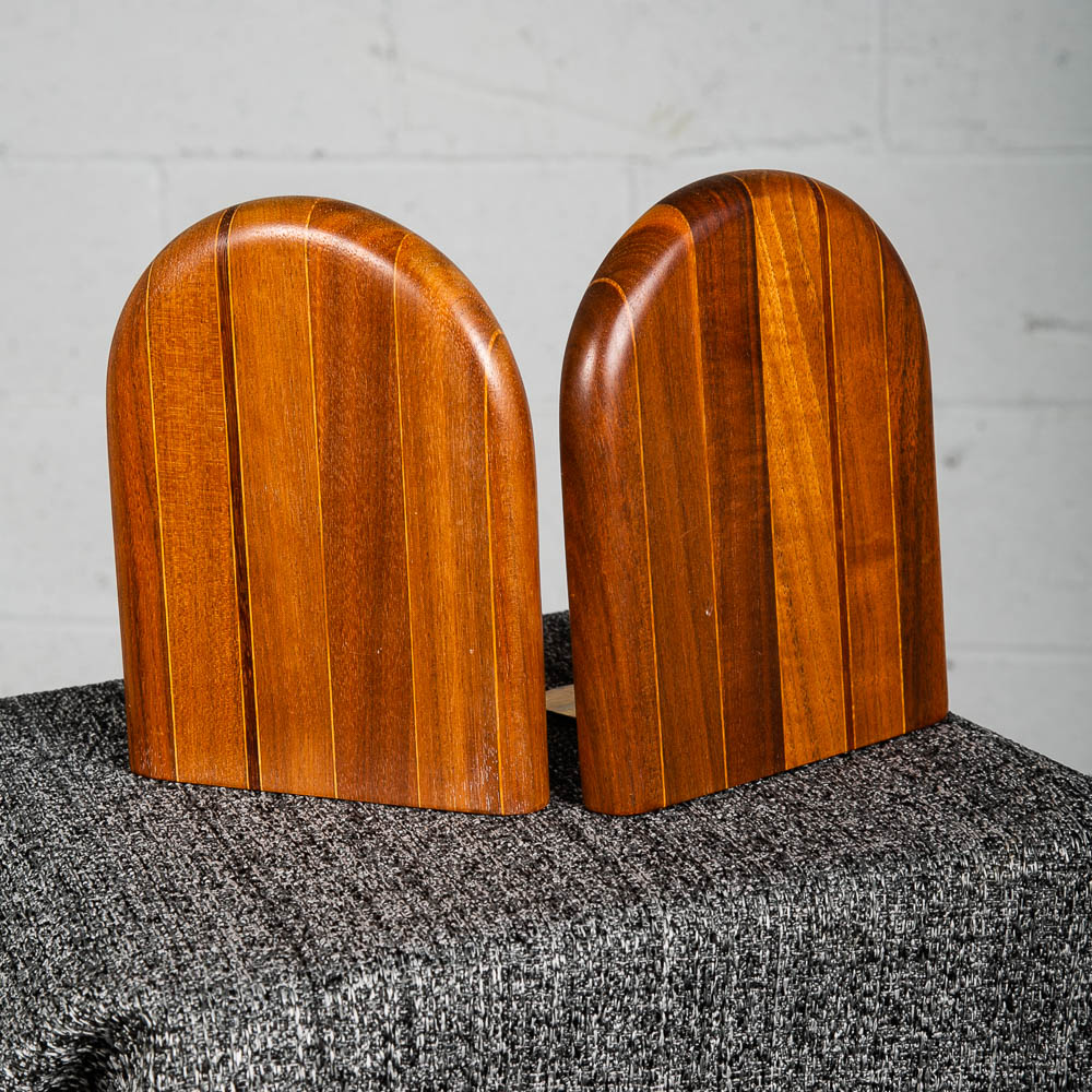 Mid Century Modern Bookends Solid Walnut Wood Planked Butcher Block Vintage Mcm - Image 5