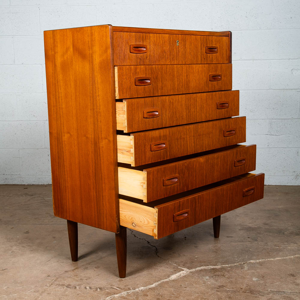Mid Century Danish Modern Dresser Highboy 6 Drawer Teak Denmark Locking Vintage - Image 3