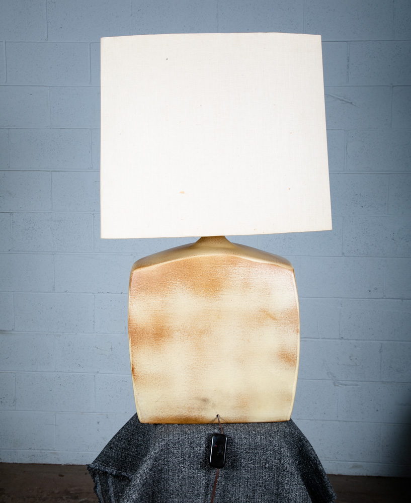 Mid Century Modern Table Lamp Brown White Light Vintage Ceramic Rectangular - Image 5