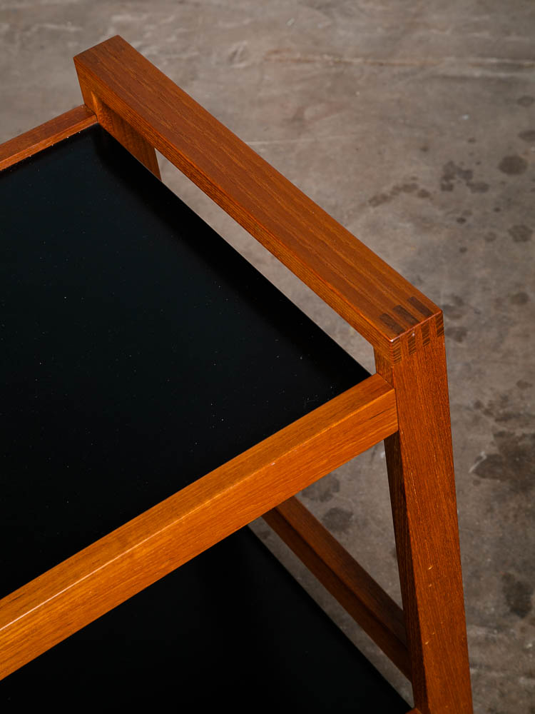 Mid Century Modern Serving Cart Trolley Rolling Tray Black Table Solid Teak Mcm - Image 8