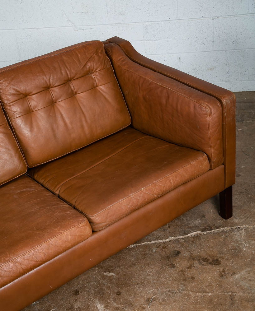Mid Century Danish Modern Sofa Couch Brown Leather 3 seater Denmark Vintage Mcm - Image 8