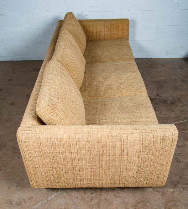Mid Century Modern Sofa Couch Bed Yellow Tweed Solid Walnut 3 Seater American NM - Image 4