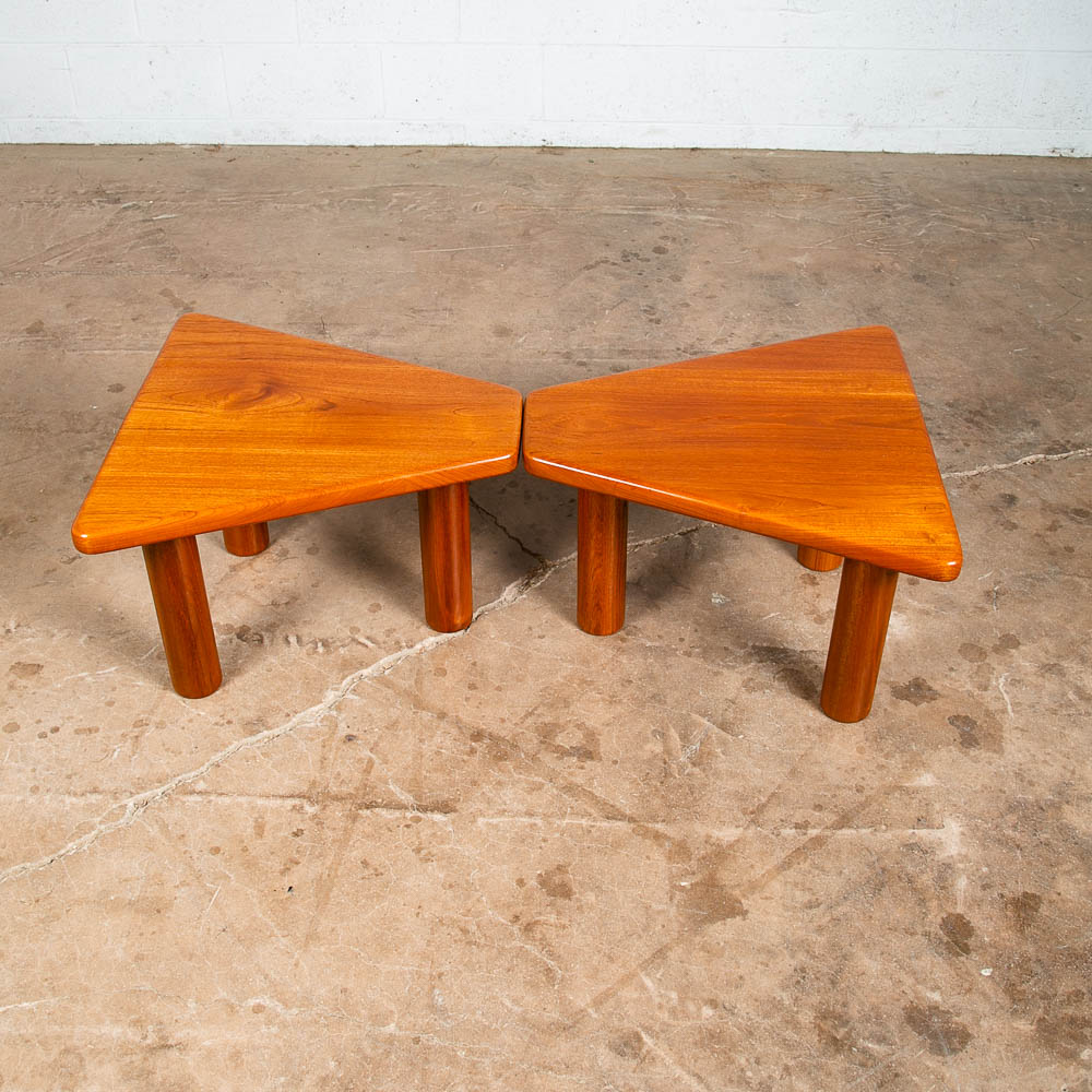 Mid Century Danish Modern End Tables Side Nightstands Solid Teak Wedge Tripod NM - Image 5