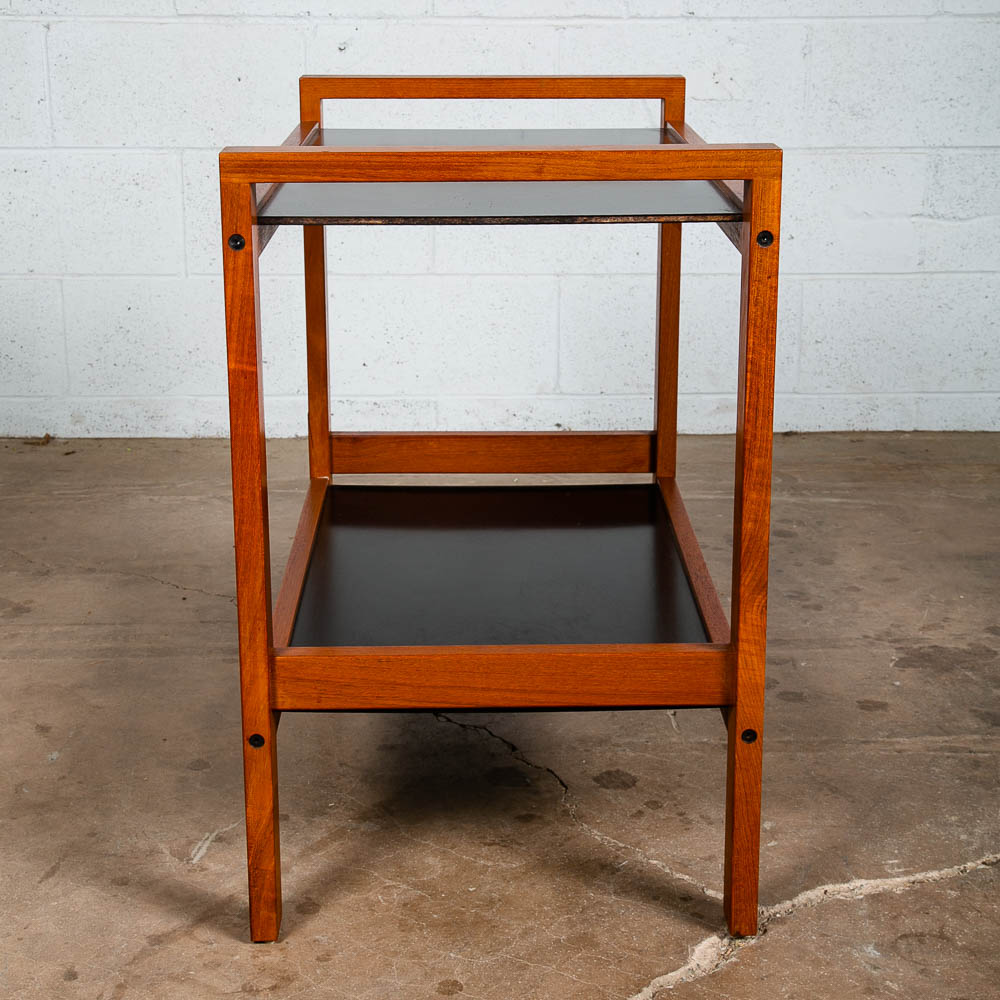 Mid Century Modern Serving Cart Trolley Rolling Tray Black Table Solid Teak Mcm - Image 7