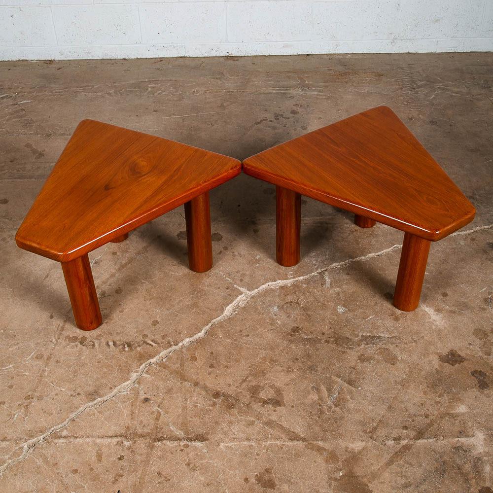 Mid Century Danish Modern End Tables Side Nightstands Solid Teak Wedge Tripod NM
