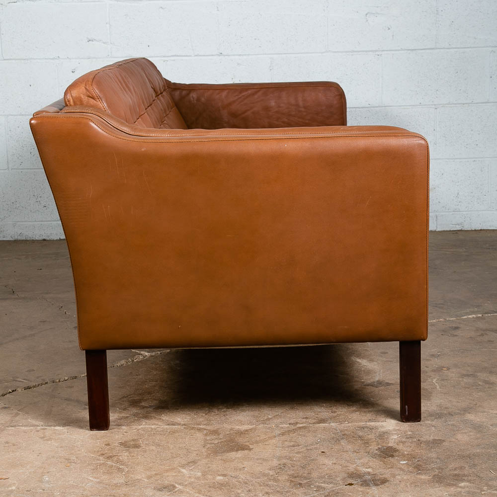 Mid Century Danish Modern Sofa Couch Brown Leather 3 seater Denmark Vintage Mcm - Image 5