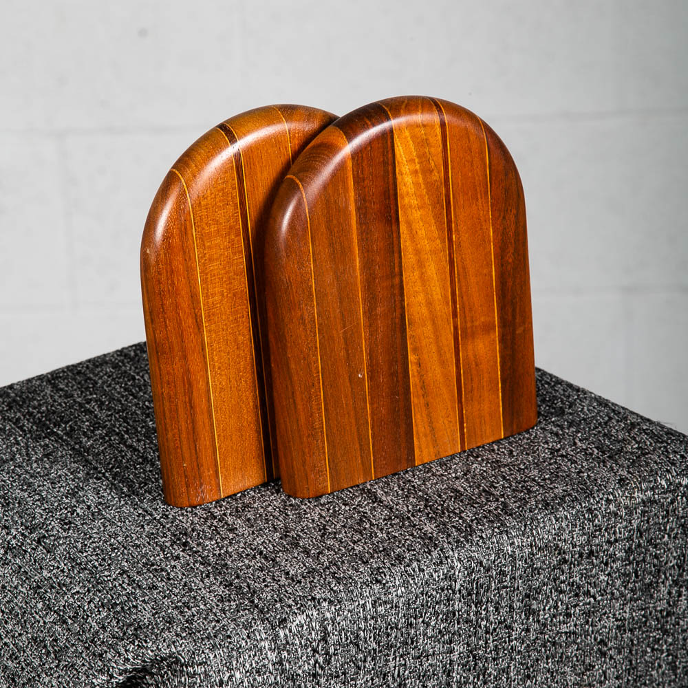 Mid Century Modern Bookends Solid Walnut Wood Planked Butcher Block Vintage Mcm - Image 6
