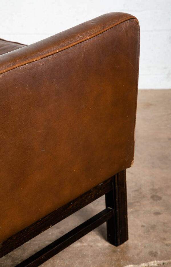 Mid Century Danish Modern Lounge Chair Wingback Brown Leather High Back Armchair - Image 6