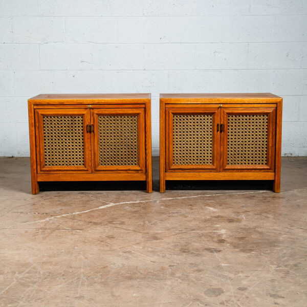 Mid Century Modern Nightstands End Side Tables Cane Walnut Oak Founders Cabinet - Image 2