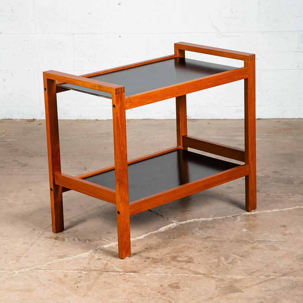 Mid Century Modern Serving Cart Trolley Rolling Tray Black Table Solid Teak Mcm - Image 5