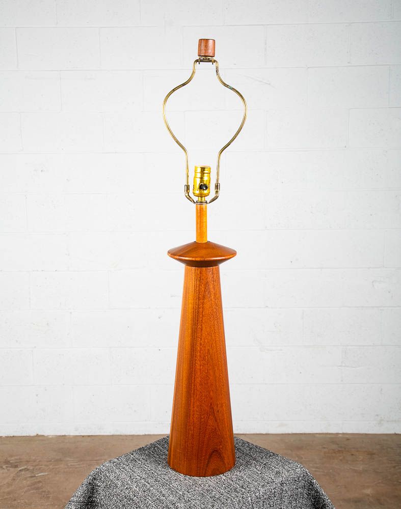 Mid Century Modern Table Lamp Solid Teak Wood Round Sculptural Tested Studio Mcm - Image 8