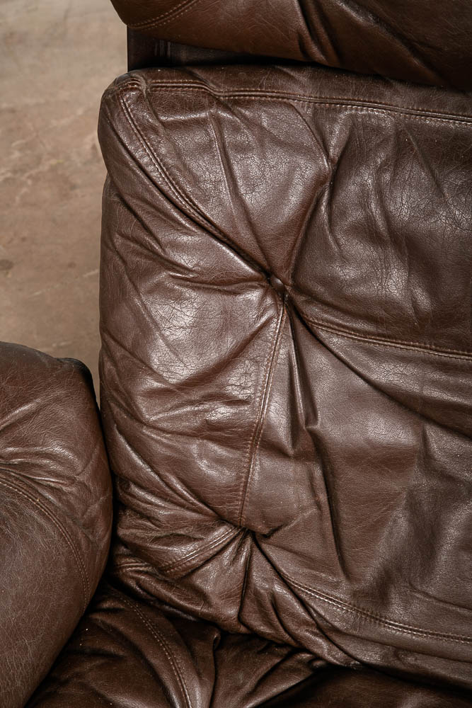 Mid Century Danish Modern Lounge Chair Brown Leather Swivel Tufted Armchair VG - Image 7