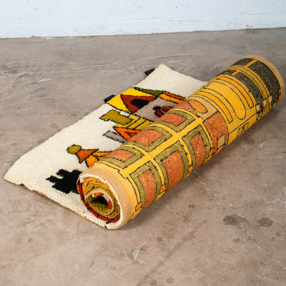 Mid Century Modern Tapestry Wall Hanging Hooked Rug Abstract Shag 1970s Retro - Image 9