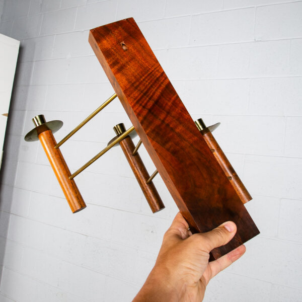 Mid Century Modern Wall Sconce Lamp Set Pair Brass Gold Walnut Candle Candelabra - Image 6