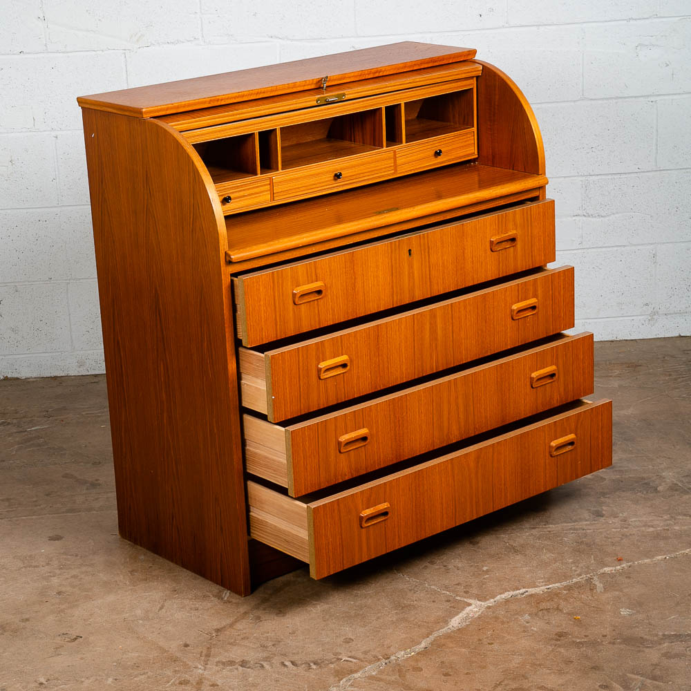 Mid Century Danish Modern Desk Rolltop Secretary File Teak Wood Denmark Vintage - Image 5