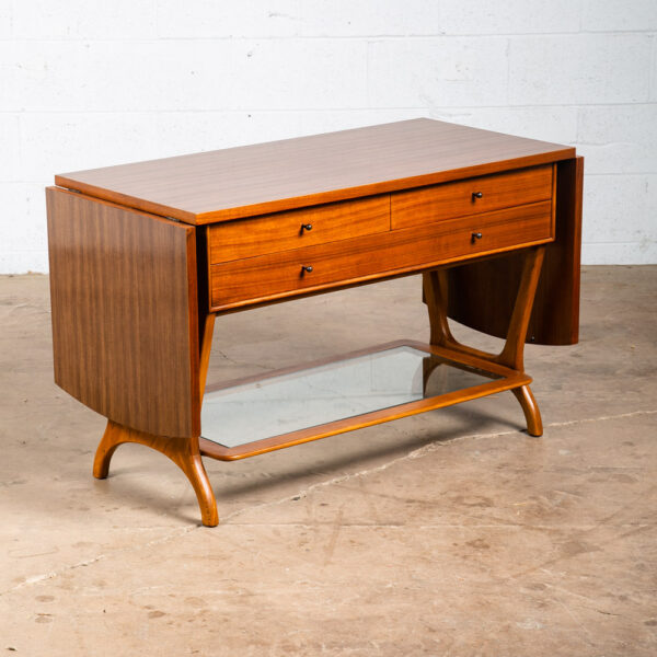 Mid Century Modern Serving Bar Cart Rway Drawers Cabinet Drop Leafs Wood Glass