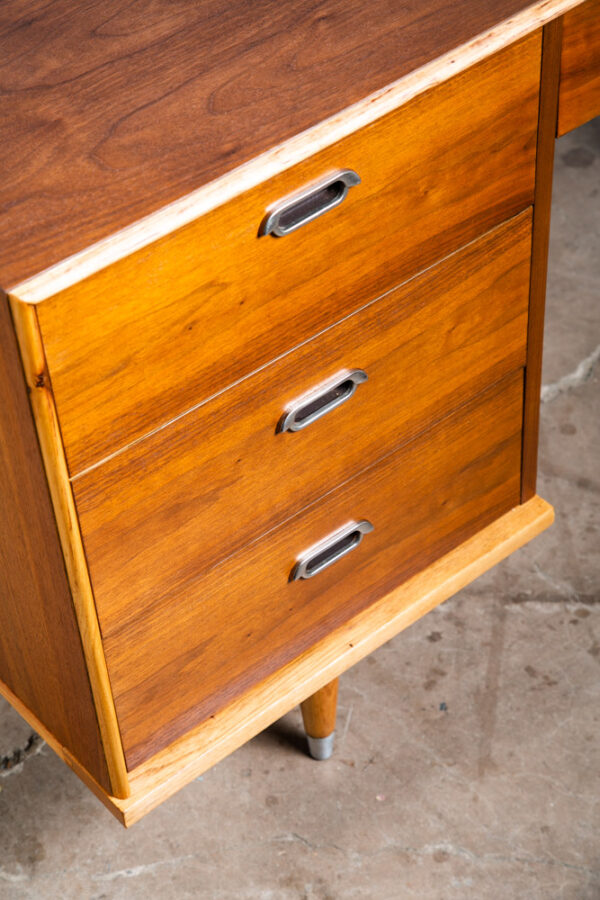 Mid Century Modern Desk BP John Metal 4 Drawer Walnut Vintage Floating Kneehole - Image 8