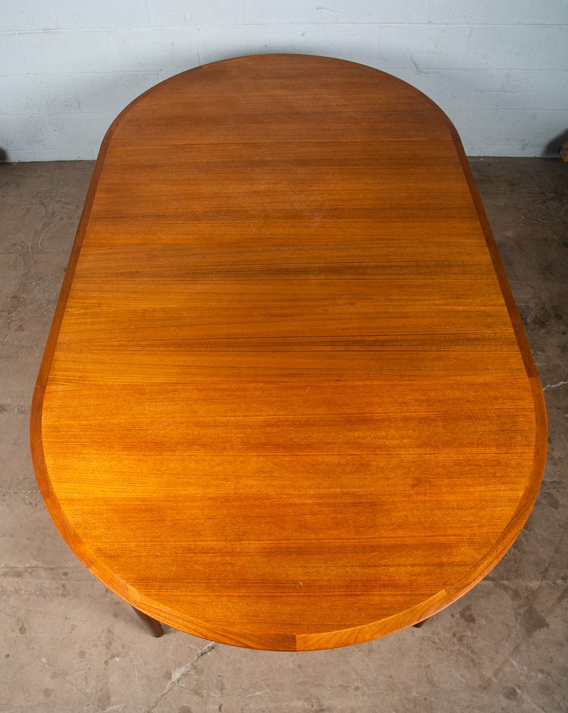 Mid Century Danish Modern Dining Table Large Teak Expanding Leaf x2 Round 86" - Image 2