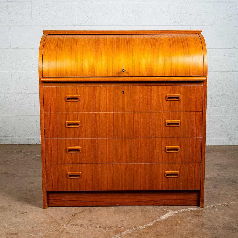 Mid Century Danish Modern Desk Rolltop Secretary File Teak Wood Denmark Vintage - Image 2