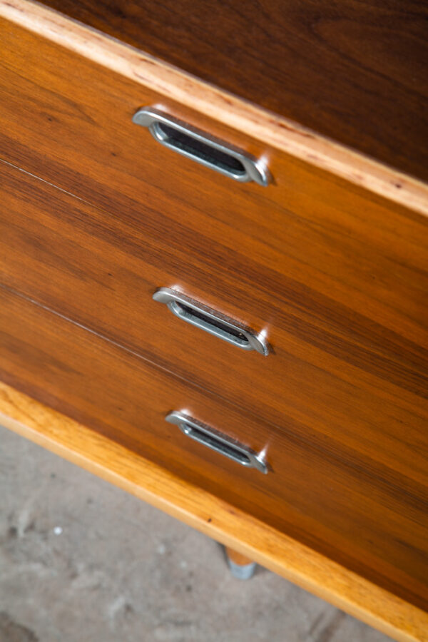 Mid Century Modern Desk BP John Metal 4 Drawer Walnut Vintage Floating Kneehole - Image 9