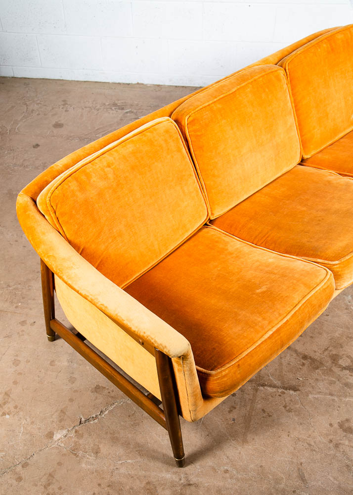 Mid Century Danish Modern Sofa Couch 3 Seat Orange Folke Ohlsson Wood Frame Mcm - Image 8