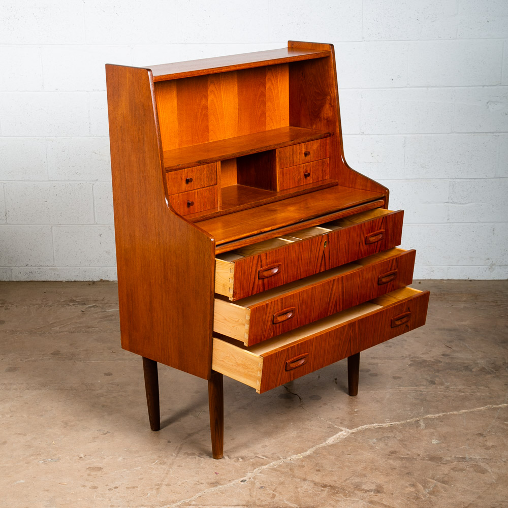 Mid Century Modern Secretary Desk Teak 7 Drawers Vanity Denmark Sliding Surface - Image 3