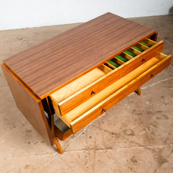 Mid Century Modern Serving Bar Cart Rway Drawers Cabinet Drop Leafs Wood Glass - Image 4