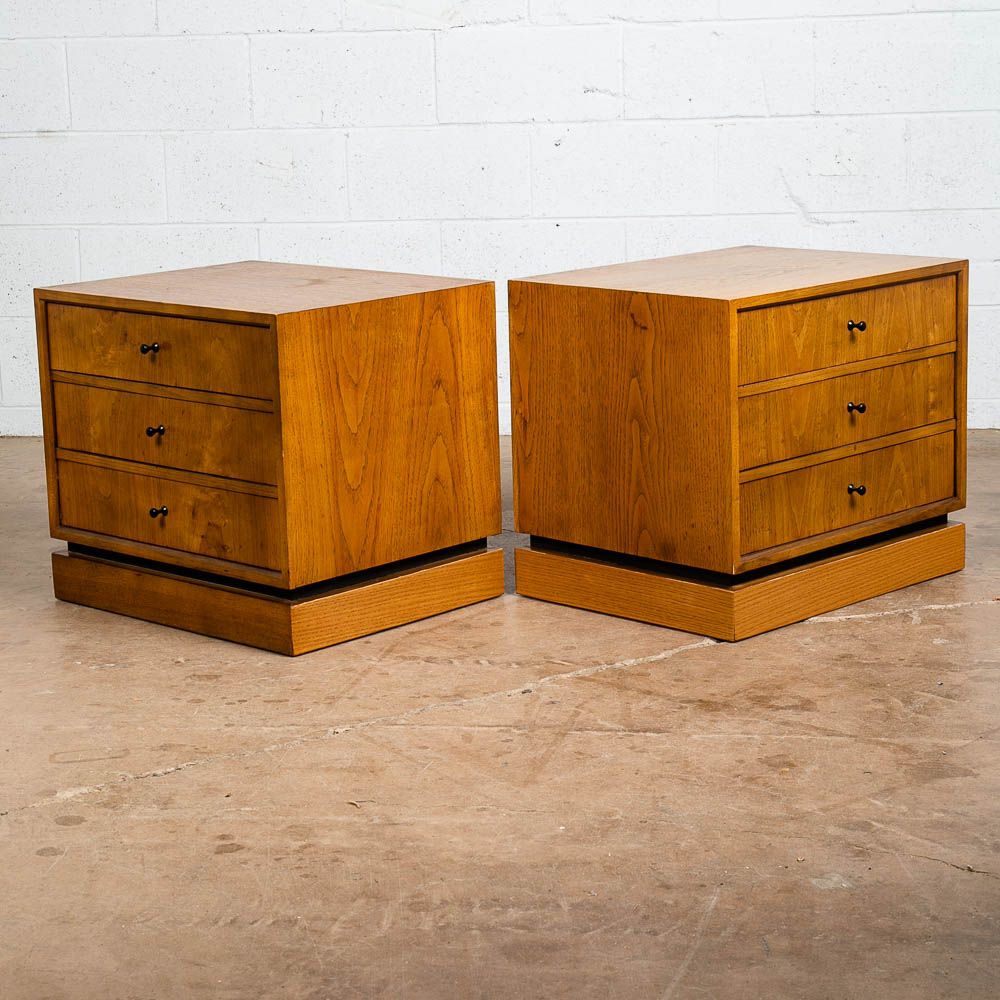 Mid Century Modern Nightstands End Side Table 3 Drawer Walnut Drexel Index Pair