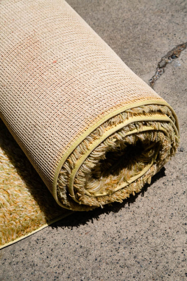 Mid Century Modern Shag Area Rug Abstract Yellow Tan 141"x102" Danish Large M - Image 7