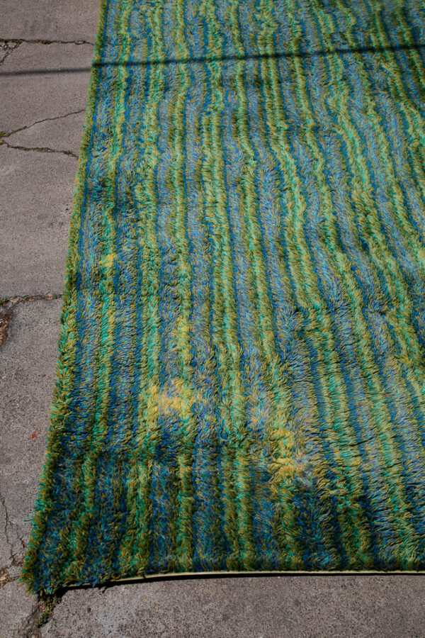 Mid Century Modern Shag Area Rug Abstract Blue Green 17.5'x11.25' Danish Large M - Image 7