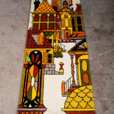 Mid Century Modern Tapestry Wall Hanging Hooked Rug Abstract Shag 1970s Retro