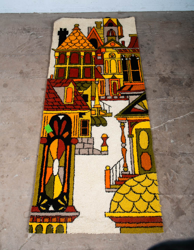 Mid Century Modern Tapestry Wall Hanging Hooked Rug Abstract Shag 1970s Retro