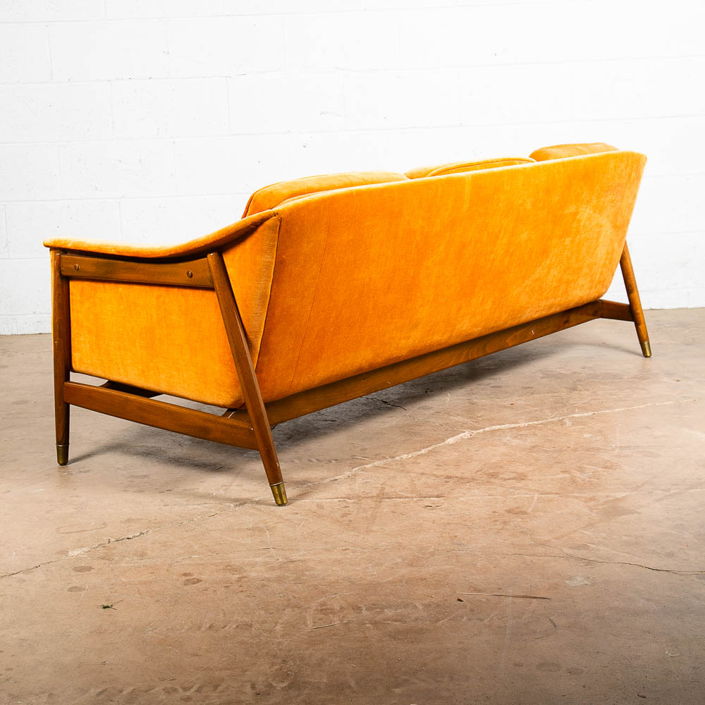 Mid Century Danish Modern Sofa Couch 3 Seat Orange Folke Ohlsson Wood Frame Mcm - Image 10