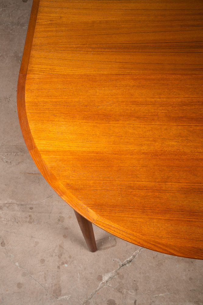 Mid Century Danish Modern Dining Table Large Teak Expanding Leaf x2 Round 86" - Image 7