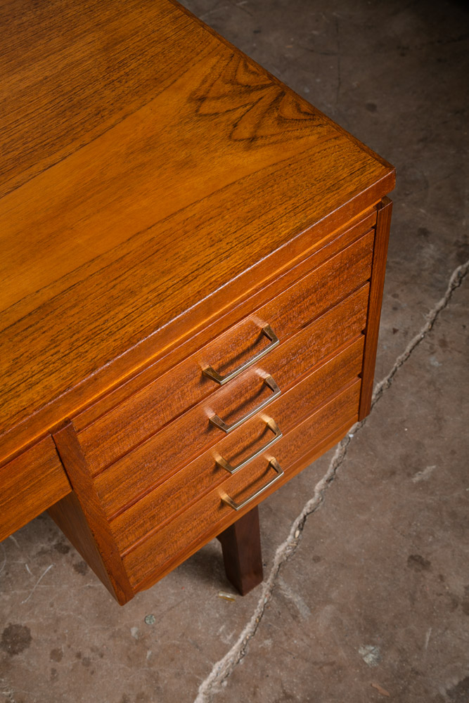 Mid Century Danish Modern Desk Executive Floating Teak Book Shelf Denmark Bar VG - Image 9