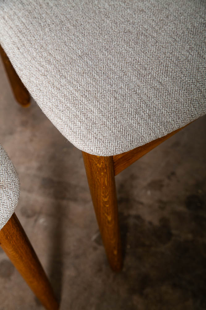 Mid Century Danish Modern Dining Chairs Set 4 Cream Off White Fabric Oak Teak NM - Image 8