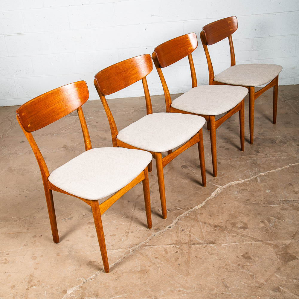 Mid Century Danish Modern Dining Chairs Set 4 Cream Off White Fabric Oak Teak NM