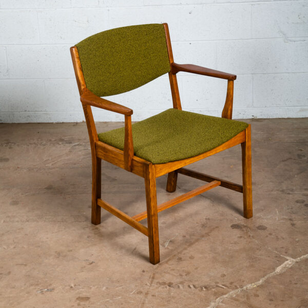 Mid Century Danish Modern Armchair Chair Teak Oak Dining Arms Green Restored