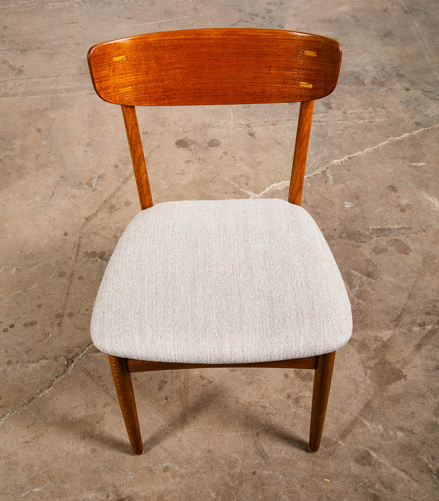Mid Century Danish Modern Dining Chairs Set 4 Cream Off White Fabric Oak Teak NM - Image 5