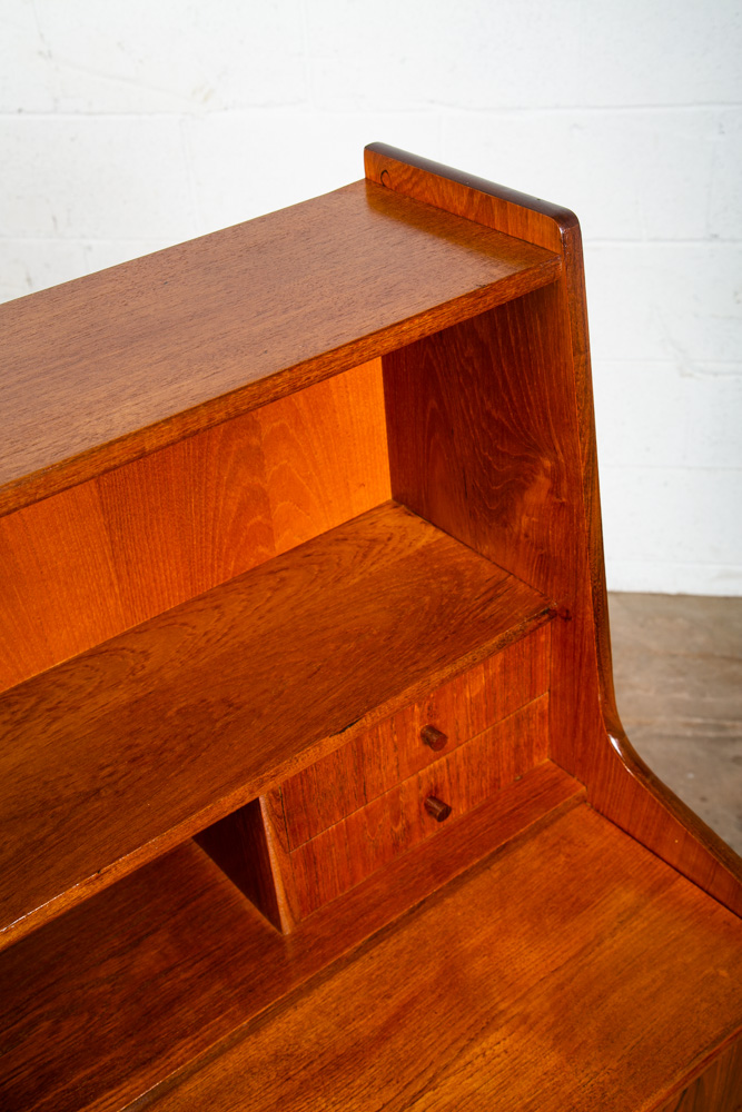 Mid Century Modern Secretary Desk Teak 7 Drawers Vanity Denmark Sliding Surface - Image 8