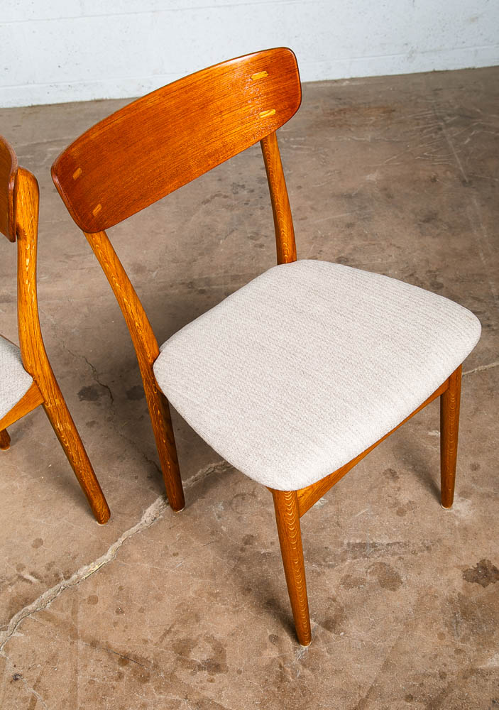 Mid Century Danish Modern Dining Chairs Set 4 Cream Off White Fabric Oak Teak NM - Image 9