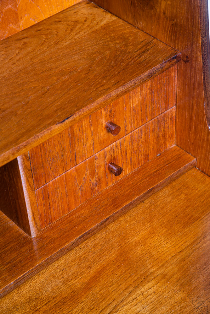 Mid Century Modern Secretary Desk Teak 7 Drawers Vanity Denmark Sliding Surface - Image 11
