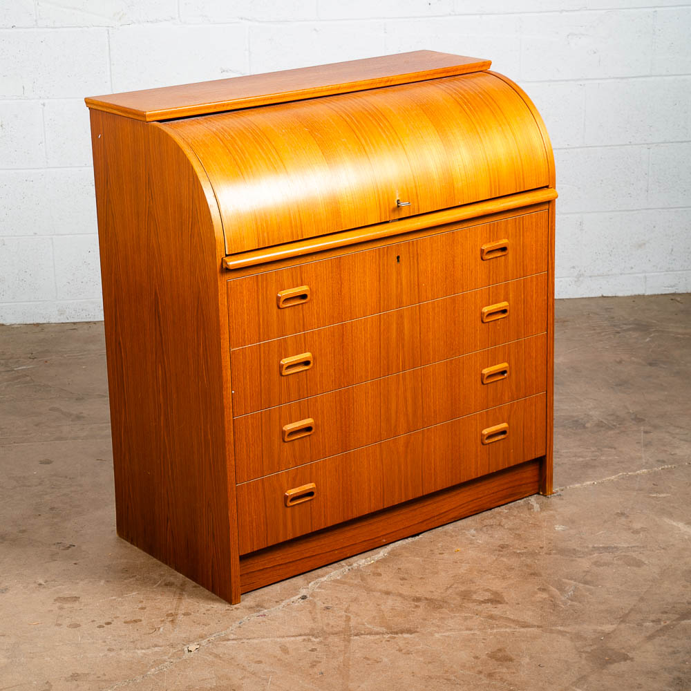 Mid Century Danish Modern Desk Rolltop Secretary File Teak Wood Denmark Vintage - Image 12
